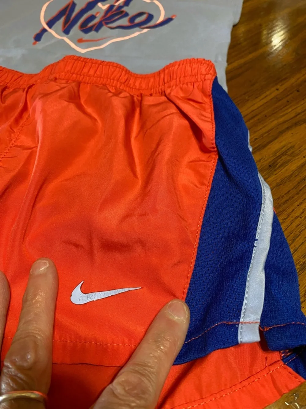 Nike Light Blue Script Tank & Coral and Royal Blue Athletic Shorts - Picture 2 of 13
